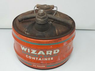 Vintage Wizard Gas Can Gasoline Metal Container 2.  5 Gallon Western Auto