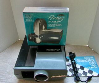 Vintage Sawyers Grand Prix 570 Slide Projector With Carousel,  Book.  Nos.