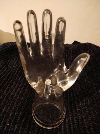 Vintage Clear Glass Hand - Jewelry Ring Display 8”h X 4 " W