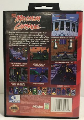 Vintage 1994 Sega Genesis Maximum Carnage Spider - Man Marvel Comics Complete VGC 3
