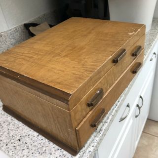Vintage Flatware Silverware Anti - Tarnish Wood Wooden Storage Box Chest W/drawer