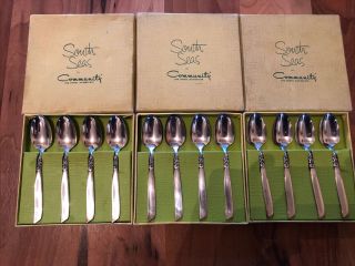 Set Of 12 Oneida South Seas Silver Plated Coffee Spoons - Boxed