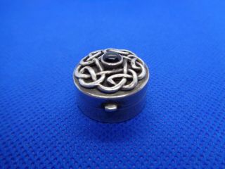 Vintage Solid Sterling Silver & Onyx Celtic Knot Pill Box