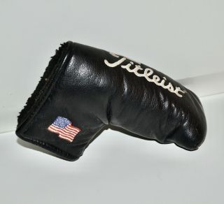 Vtg Scotty Cameron Usa Black Leather American Flag Putter Head Cover