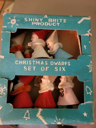 6 Vtg Pinecone,  Spun Cotton,  Chenille Dwarfs/gnomes Christmas Ornaments