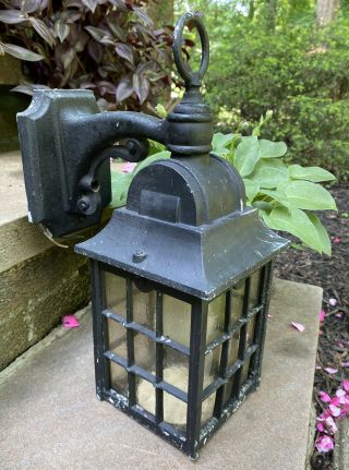 Vintage Outdoor Metal Wall Light Lantern Sconce Seeded Glass Made In Italy