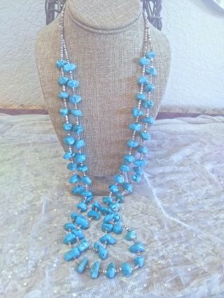 Vintage Double Strand Turquoise Nugget And Heishi Bead Necklace 33 ".