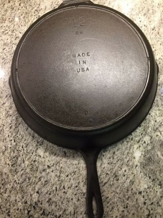 Vintage 3 Notch No.  12 Cast Iron Skillet Frying Pan Usa Unmarked Lodge