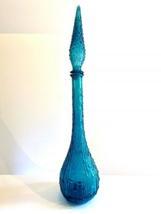 Vintage Italian Blue Bubble Glass Genie Bottle 22 Inches