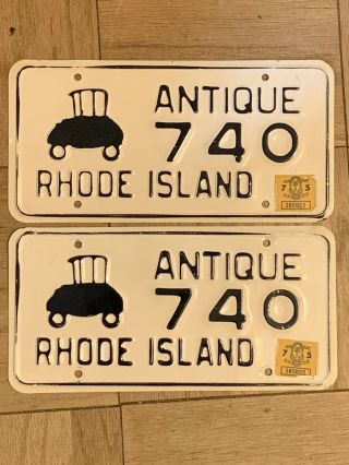 Rhode Island Antique License Plate Pair With 1975 Stickers.  Vintage Ri Find