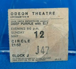 Deep Purple 1974 Vintage Concert Gig Ticket Stub Elf Lewisham Rock
