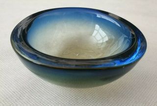 Vintage Mcm Kosta Boda Style Blue Art Glass Bowl Vase 5 " 1960s 1970s