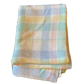 Vintage Beacon Pastel Plaid Woven Cotton Baby Blanket 36 X 53 " Wpl 1675 Lovey