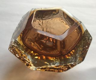 Vtg Amber Murano Glass Hexagonal Textured Ash Tray Bowl Unique