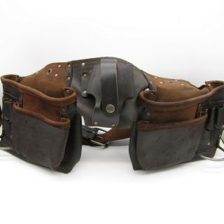 Vintage Leather Tool Bag Belt Apron Roofers Carpenter 2 Loops 8 Pockets