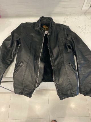 Vintage Black Leather Reed Sportswear Bomber Flight Jacket Coat With Fur Inside