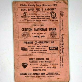 1961 Clinton County,  Iowa Farm Directory Townships Plat Booklet Names Vintage 1j