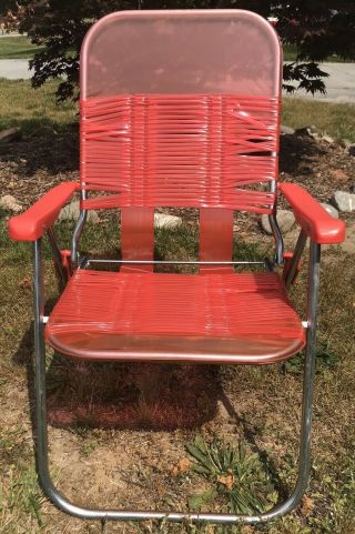 Vintage Red And Clear Vinyl Tube Plastic Aluminum Folding Lawn Chair
