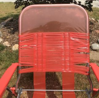 Vintage Red And Clear Vinyl Tube Plastic Aluminum Folding Lawn Chair 2