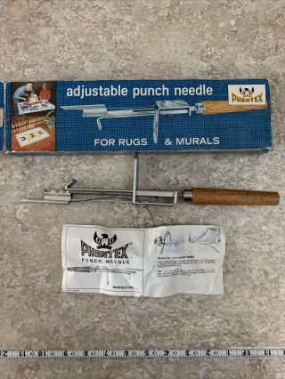 Vintage Phentex Adjustable Punch Needle Tool Instructions Box Rugs Making Murals