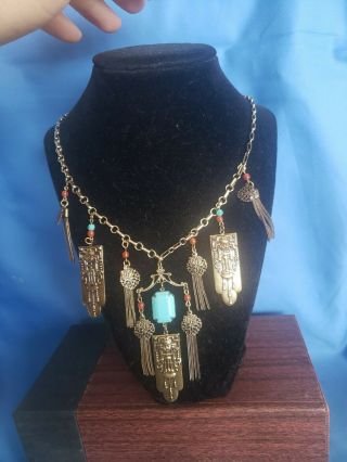 Sadie Green Art Nouveau Brass Vintage Necklace Tribal