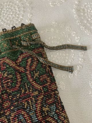 Antique Victorian Micro Beaded Purse,  Drawstring Bag For Repair 2