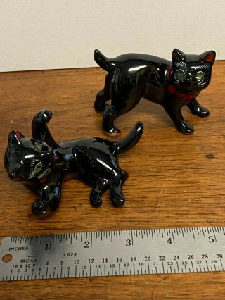 2 Vintage Shafford Red Ware Black Cat Figurines