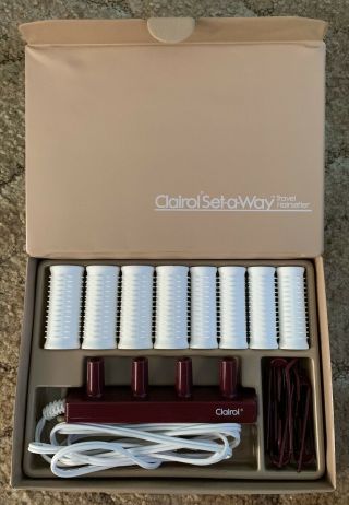 Vintage Clairol Set - A - Way Travel Hairsetter 8 Hot Rollers & Clips W/case