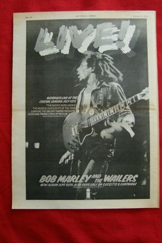 Bob Marley & The Wailers 1975 Live Album Vintage Poster Advert Reggae