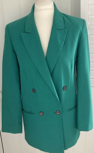 St Michaels Vintage 1980’s Emerald Green Double Breasted Blazer Size Uk 10