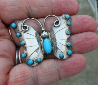 Vintage Signed L Y Sterling Silver Turquoise Butterfly Pin