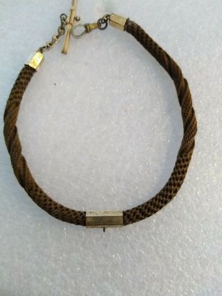 ANTIQUE VICTORIAN GOLD FILLED WOVEN HAIR MOURNING WATCH CHAIN MISSING FOB 2