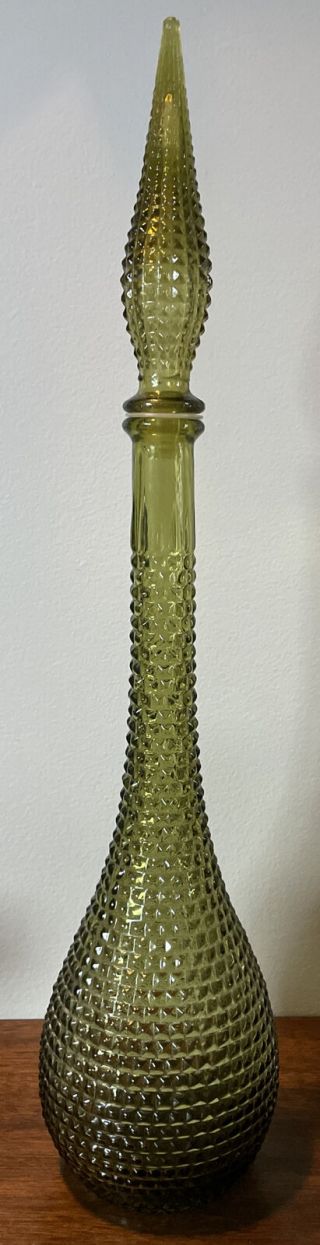 Vintage Diamond Cut Olive Green Empoli Genie Bottle/decanter W/stopper