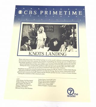 Vintage Knots Landing Cbs Primetime Promo Tv Show Synopsis & Casting Info Sheet