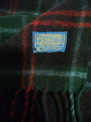 Vintage Pendleton Throw Blanket 100 Wool Fringed Plaid