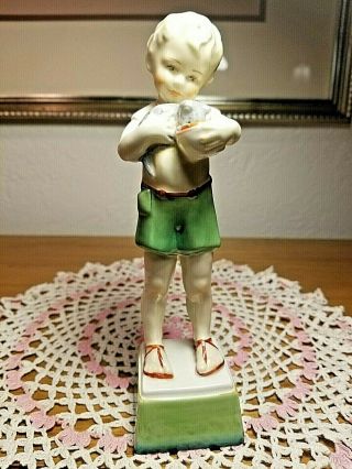 Vtg.  Older Mark Royal Worcester Boy - Kitten - Porcelain Figurine Friday 