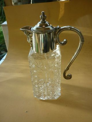 Silver plated top claret jug cut glass 3