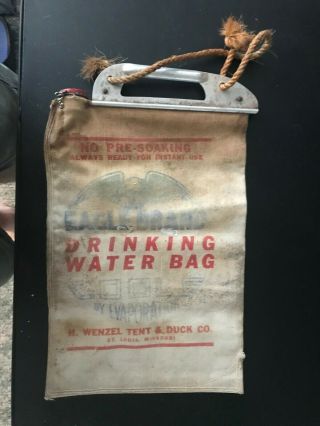 Vtg Eagle Brand Canvas Drinking Water Bag - H.  Wenzel Tent & Duck Co 16 X 10.  5 "