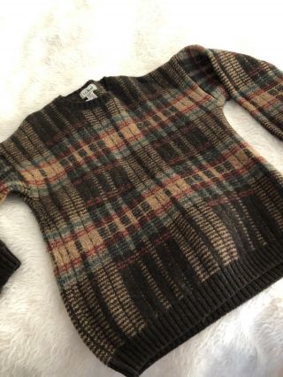 Vintage Ll Bean 100 Wool Made In Scotland Crewneck Knit Sweater Big Tall Plaid