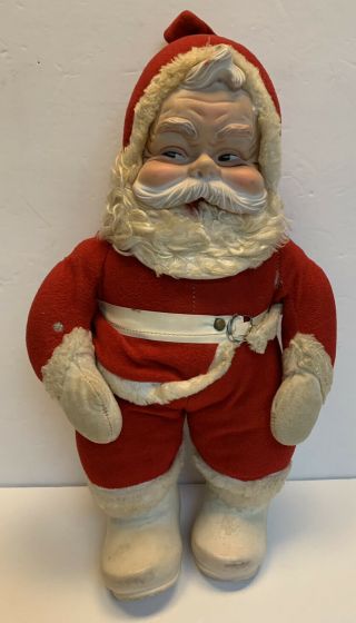Vintage Rushton Star Creations Santa Plush Rubber Face White Boots Doll 16 "