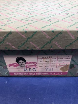 8” Vintage Madame Alexander Doll “Meg” 781 Bent Knee 1960’s Little WomenWith Box 3