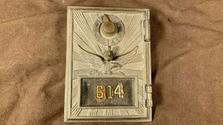 Vintage Antique Brass / Bronze Us Post Office Po Mail Box Door Combo Lock Bank