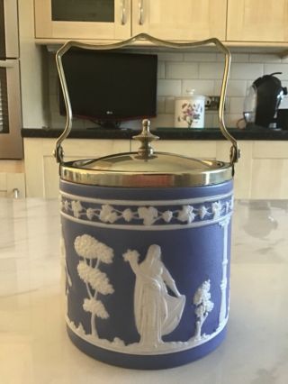 Vintage Jasperware - Blue & White - Biscuit Barrel