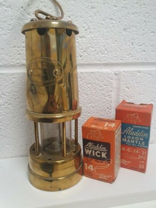 Vintage Brass Miners Lamp & Limelight By Colliery Hockley,  Aladdin Wicks 745