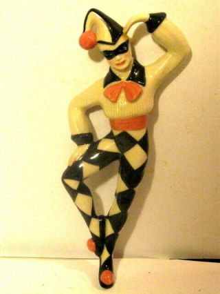 Vintage 9” Mid Century Harlequin Jester Ceramic Art Studios Wall Hanger Figurine