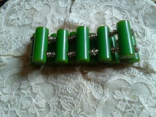 Vintage Green Bakelite/plastic Bracelet Of Tube/cylinder Beads.  C1930/40s