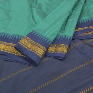 Sanskriti Vintage Green Indian Sarees 100 Pure Silk Woven Ilkal Sari Fabric