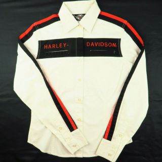 Vtg Harley Davidson Women’s Xs White Black Embroidered Button Up Shirt