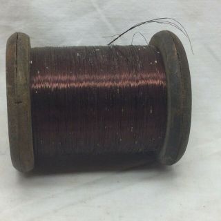 Vintage Copper Magnet Thread Wire On Wood Spool