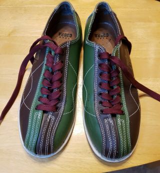 Vintage Team Cobra Lace Up Bowling Shoes Size 8 - 91/2 Green And Maroon